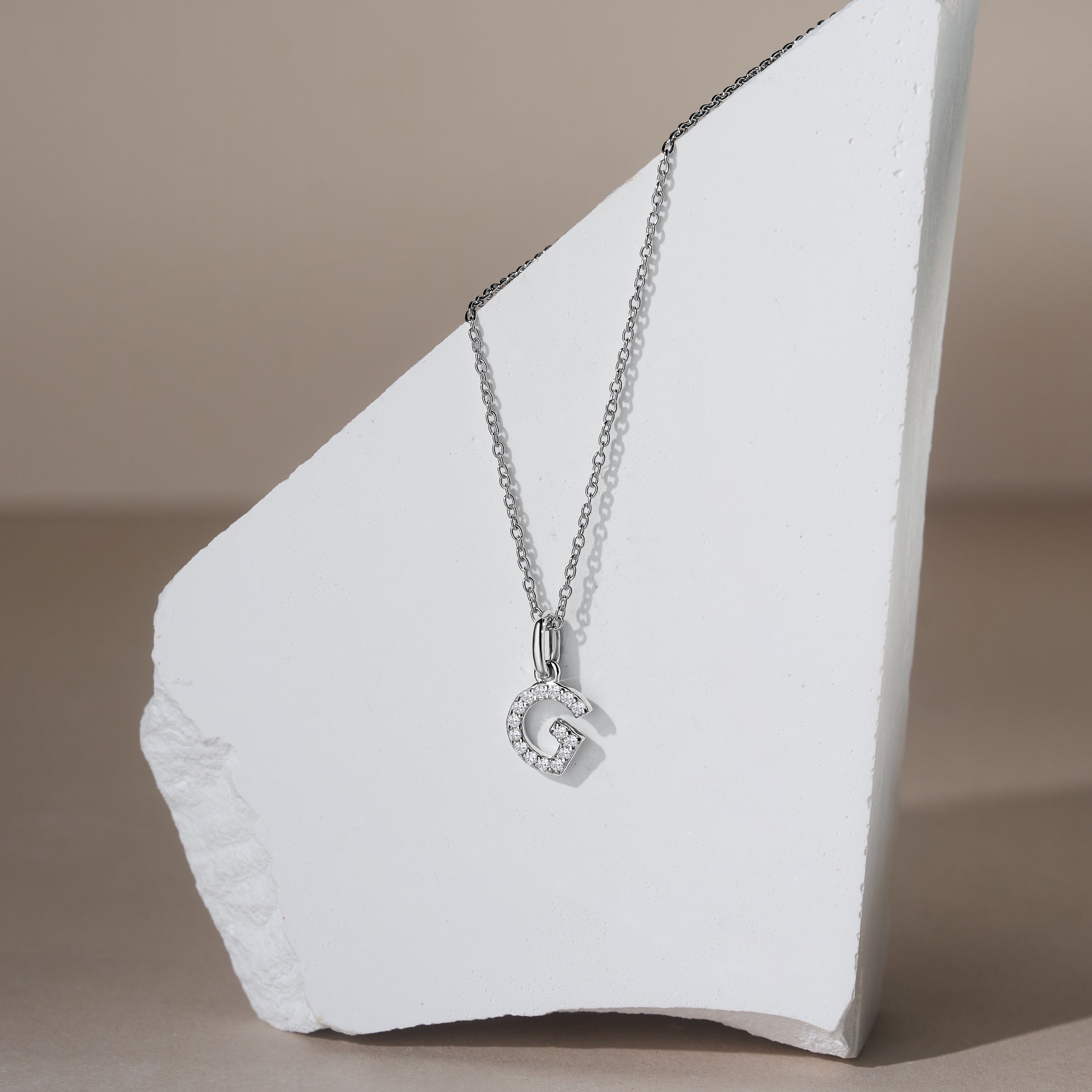 Love Letter Initial G Lab Diamond Necklace set in 925 Sterling Silver